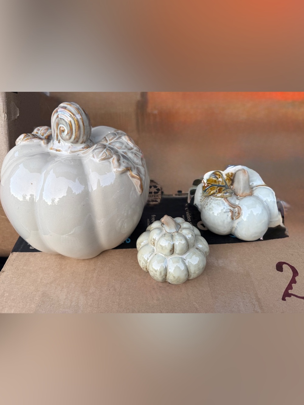 Ceramic Decorative Pumpkin Trio in Cream by